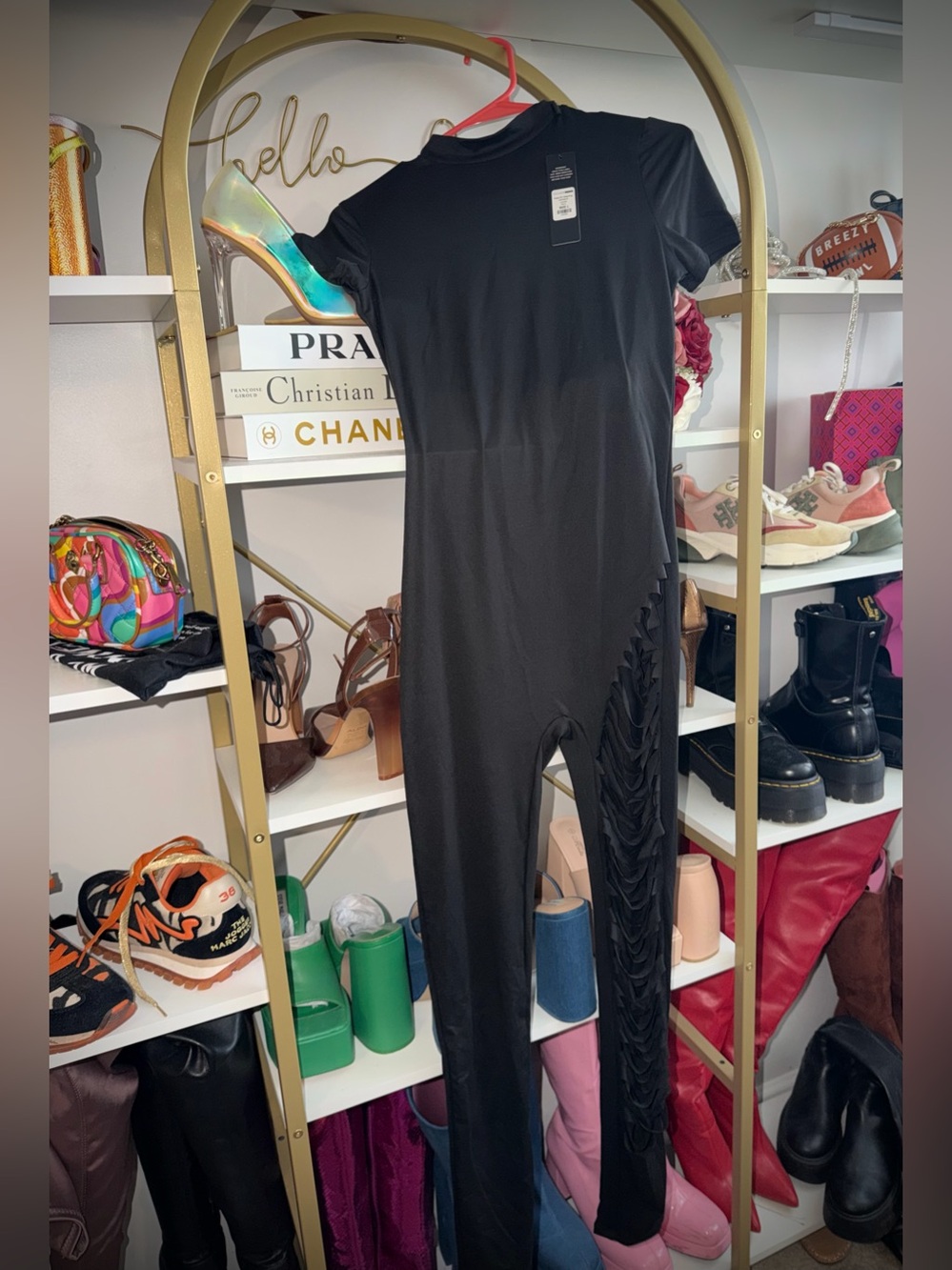 Fashion Nova Black Shredded Leg Jumpsuit NWT Size L